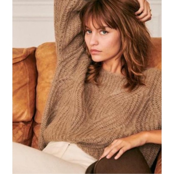 Sézane Sweaters - Sezane Gisele Sweater Small Camel Brown Kid Mohair Merino Wool Knit Chevron Rib